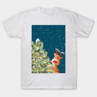 Cute reindeer illustration, winter animal art T-Shirt